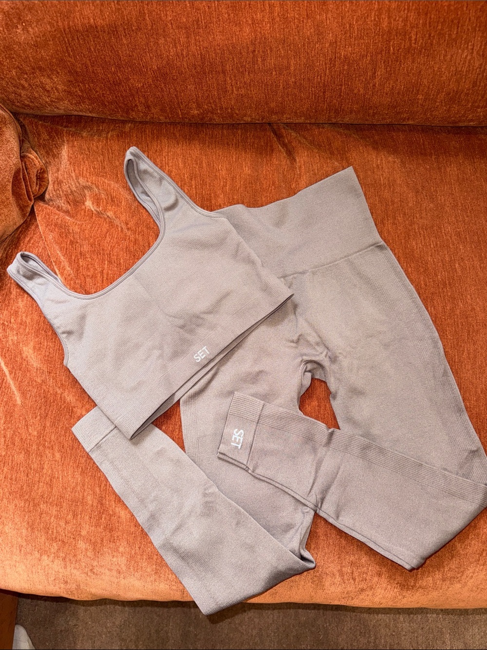 SET Active Taupe Ribbed Seamless Leggings & Sports Bra Set